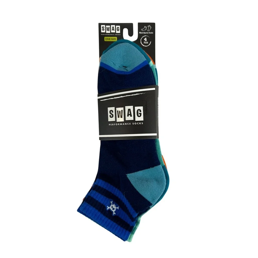 SWAG Performance Socks Mens 4 Pack Quarter Socks Blue Orange Size 8-13